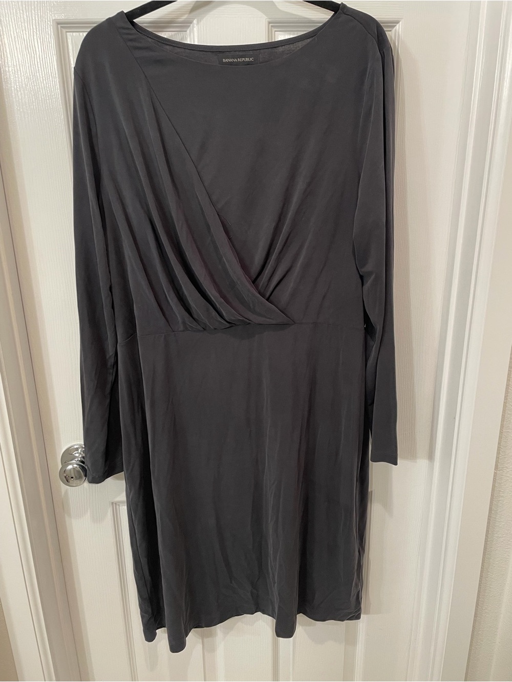 Banana Republic Charcoal Gray Long-Sleeve Faux-Wrap Dress